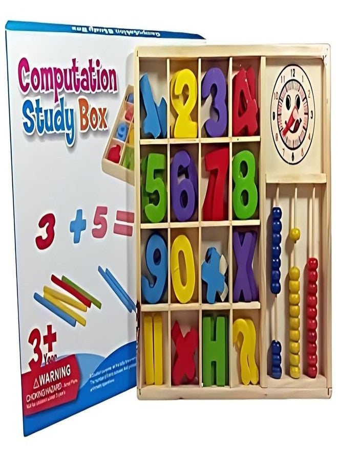 سمونيو صندوق تعليمي خشبي من سمونيو للأطفال، يتضمن عدادًا وساعة ومكعبات أرقام وقلم تحديد، لعبة ألغاز تعليمية للتعلم المنزلي وممارسة الرياضيات (لون عشوائي). - Image 3